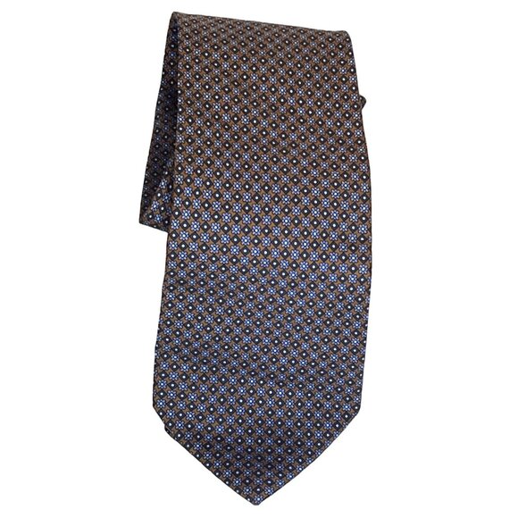 Burberrys Of London Pure Silk Tie Diamond Hatch Floral Blue & Orange - Picture 1 of 13